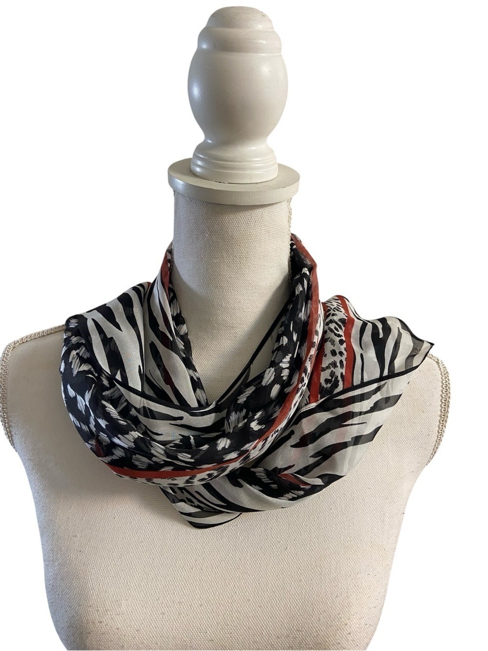 Cabi Silk Scarf Animal Print Black White